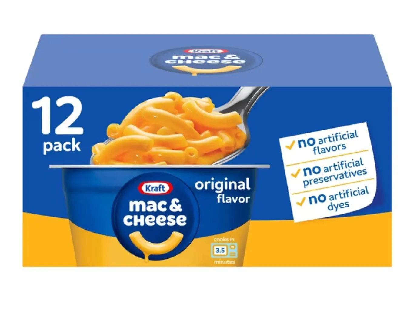 Kraft Original Flavor Elbow Macaroni Pasta Real Cheese Microwave Cup Instant Noodles, Easy Microwavable Dinner, 2.05 oz, 12-Pack
