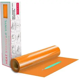 HTV Vinyl Rolls Heat Transfer Vinyl - 12" x 20ft Orange HTV Vinyl for Shirts, Iron on Vinyl for All Cutting Machines - Easy to Cut & Weed for Heat Transfer Design (Orange)