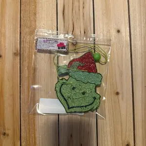 Green Glitter Custom Car Air Freshener - Glittery Green Design with Red Santa Hat for Festive Car Aroma