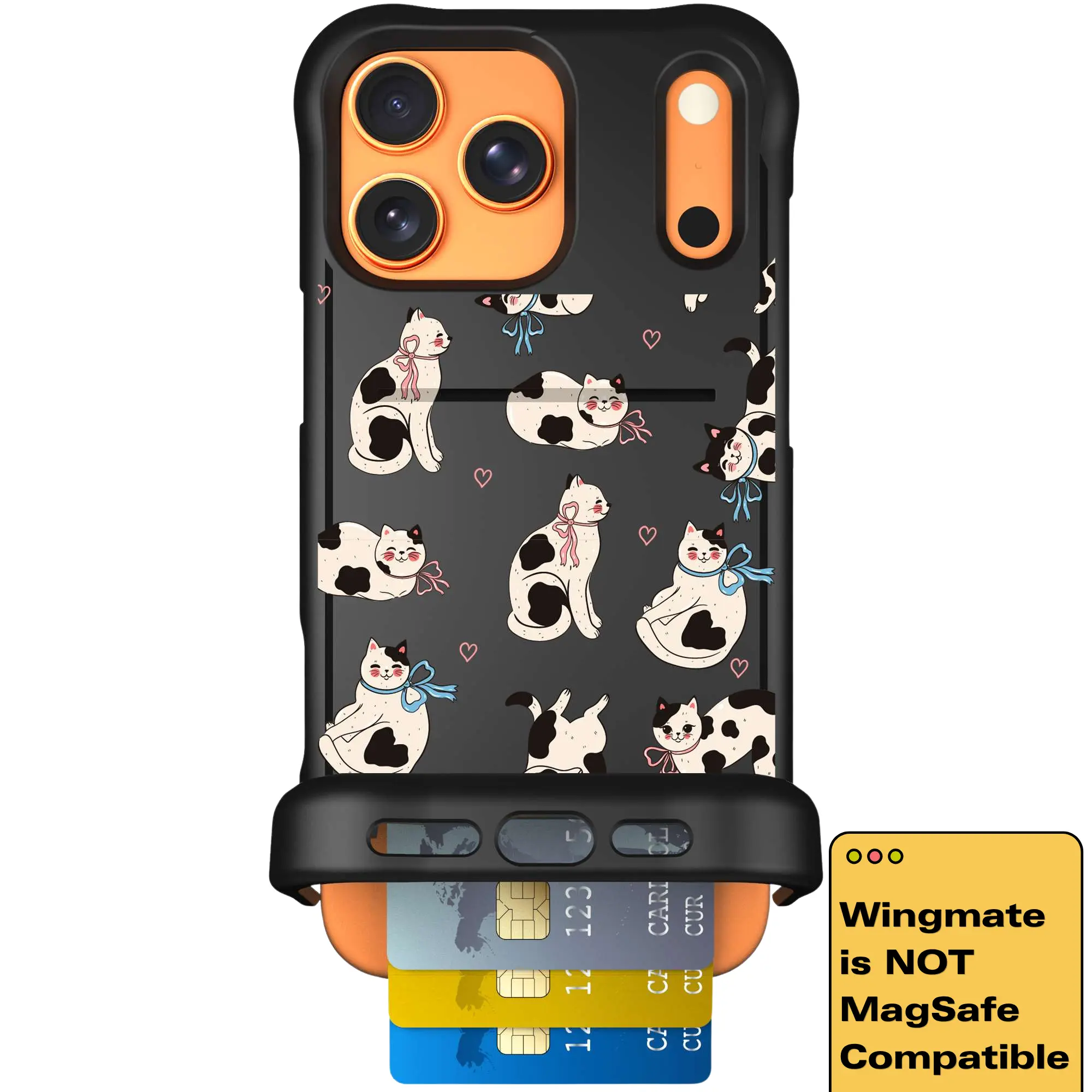 Scooch Wingmate Hidden Wallet Case - Bow Kitties (Not MagSafe Compatible)