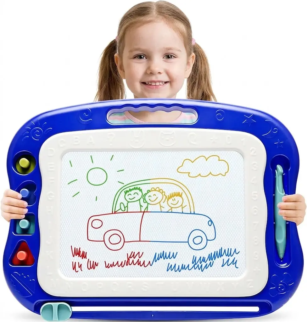 Kids Easter Gifts Large Colorful Unisex Magnetic Drawing Board - Erasable ABS Plastic Eco-Friendly Pad with Drawing Screen, Soft Curves Design, Toddler Educational Arts & Crafts Toys for Ages 3-7
