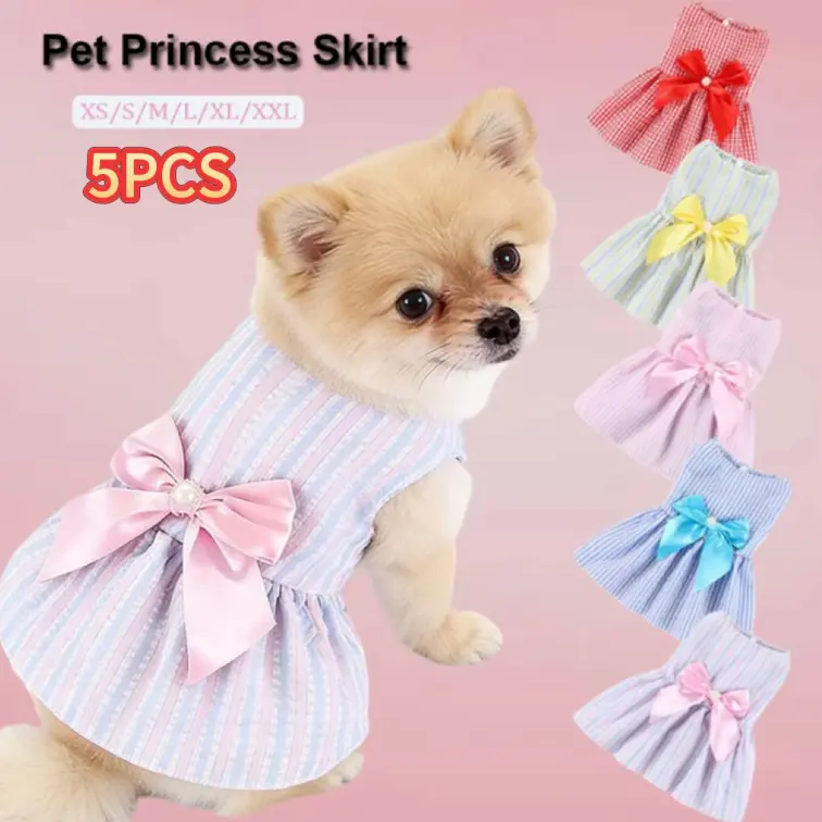 Pet Princess Skirt 5PCS XS/S/M/L/XL/XXL Striped Dress with Bow for Dogs and Cats