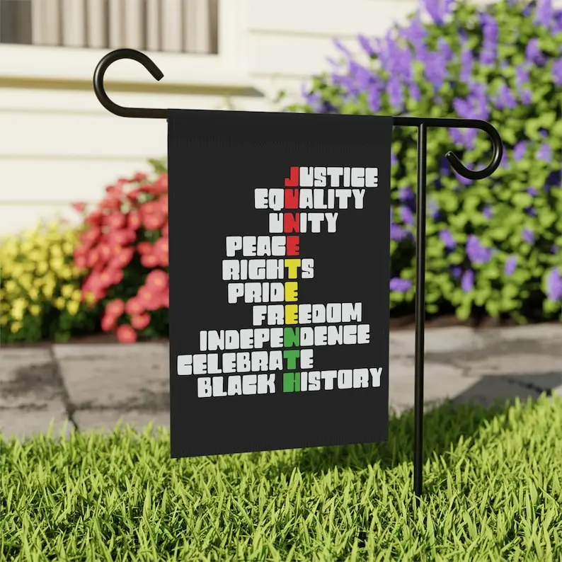 African American Juneteenth Garden House Banner Flag - 1865 Freedom Emancipation Day Polyurethane 100% Polyester Balcony Crease Resistant Gift for Him/Her
