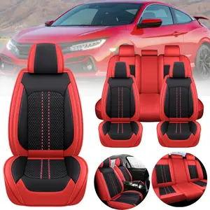 Cool Ice Silk Car 5 Seat Covers Cushions Napa Leather 5-Seats Front Rear Full Set Full Surround Protector Adjustable Black&Red, Car Seat Protectors, Automotive Interior Cushion