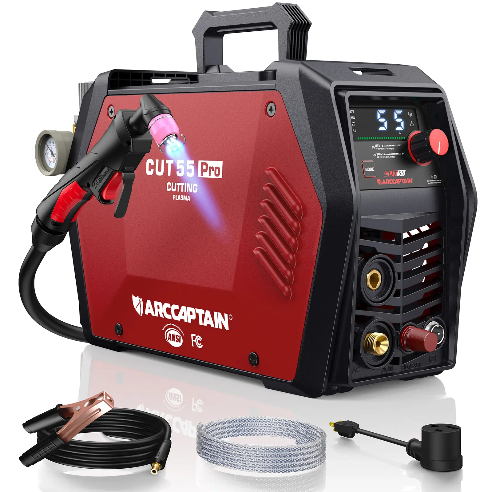 ARCCAPTAIN CUT55 Pro Plasma Cutter APP Control 55 Amp Non-Touch Pilot Arc 120V/240V Dual Voltage Large LED Display 2T/4T 3/4 Inch Cut DC Inverter IGBT High-Frequency Plasma Cutter for Stainless Steel Aluminum Iron Fabrication #