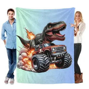 Dinosaur Truck Blanket, Plush Fleece Throw With Dynamic Dinosaur Truck Artwork, Perfect Warm Blanket For Kids Bedroom Gift