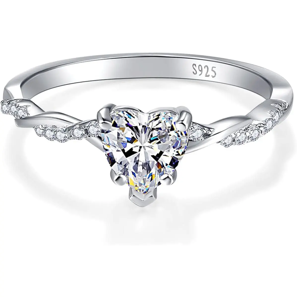 Womens Heart Promise Ring, 925 Sterling Silver Heart Cut Created Emerald/Sapphire/Amethyst/Ruby/Cubic Zirconia/Opal Twisted Vine Engagement Ring for Women Size 510