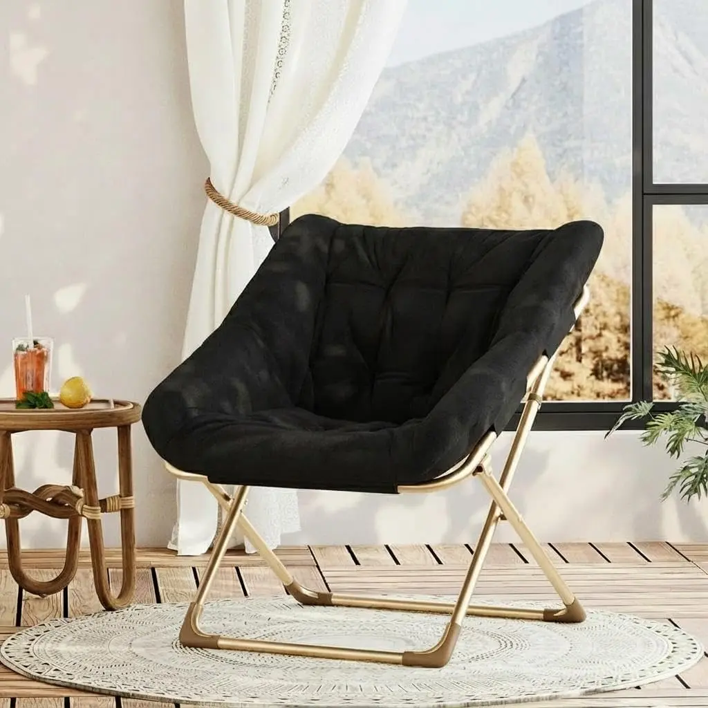 Garvee Oversized Collapsible Soft Saucer Chair with Faux Fur Lounge Accent, Portable Design, No Assembly Needed, Sturdy Metal Frame for Bedroom Comfort