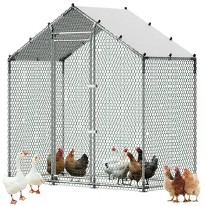 Large Metal Chicken Coop Walk-In Run House With Waterproof Cover And Sturdy Frame Spire Roof Poultry Cage For Chickens Ducks Geese And Rabbits 6.6 X 3.3 X 6.6 Ft Outdoor Backyard Farm Use