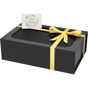 Large  Box with Window, 13.5x9x4.3 In Black  Box for Presents ic Lids Collapsible for Groomsmen Proposal, Birthday, Graduation, mas, Contains d, Ribbon