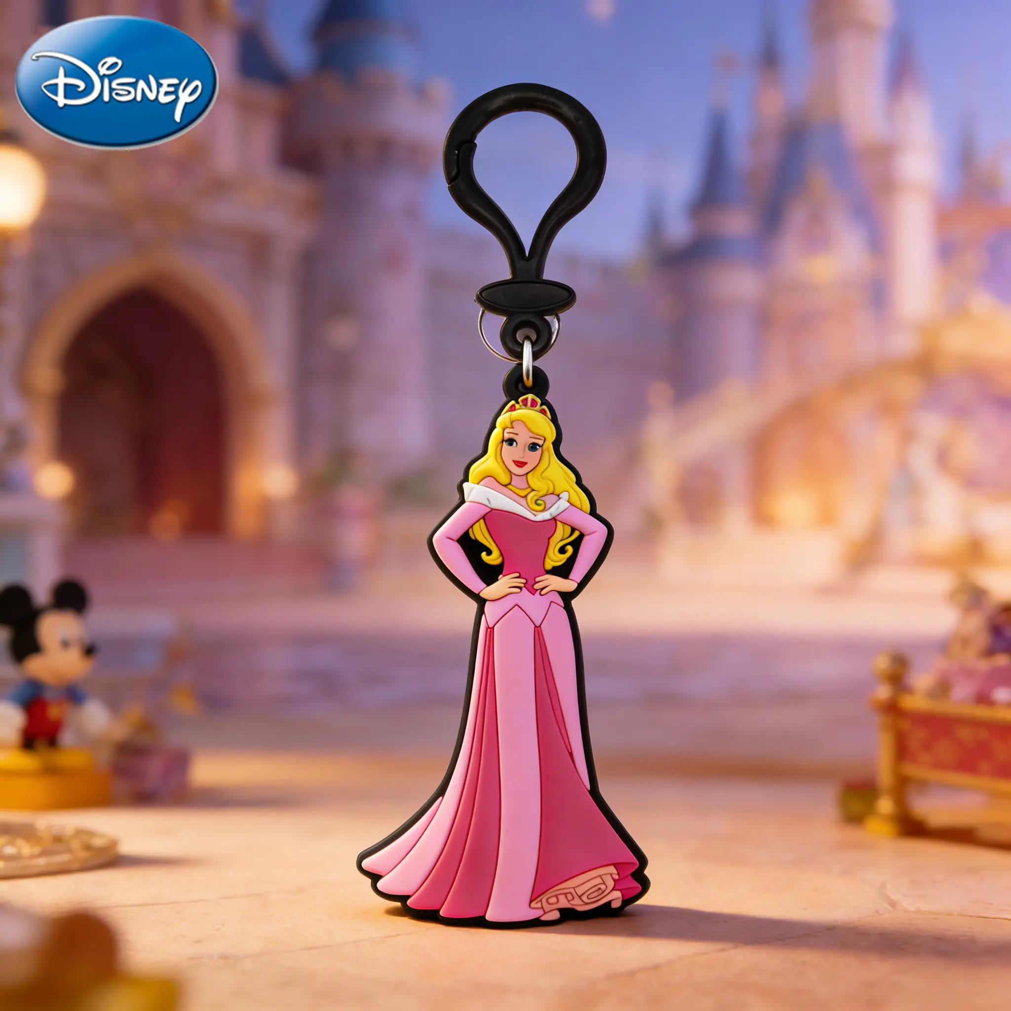 Disney Sleeping Beauty Aurora Keychain 1PC Officially Licensed Cute Anime Figure PVC Soft Rubber Keyring Backpack Car Key Accessories Perfect Collectible Gift for Fans