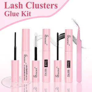 Eyelash Adhesive Kit, Waterproof Lash Clusters Glue, Non-Irritating Formula, Eyelash Bond& Seal& Remove, Lash Bond and Seal for Eyelash Clusters, Home Use, Eyelash Adhesive Black Long-Lasting 72H, Latex-Free（5ml+5ml+5ml）