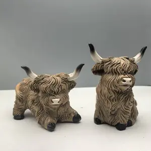 Highland Cow Resin Figurine, Cute Creative Sitting/lying Yak Decoration, Ideal for Home Garden Courtyard, Unique Decorative Piece