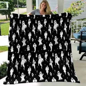 Halloween Ghost Fleece Blanket, Soft and Comfortable Material, Perfect Gift for Holidays, Fits Sofa and Bed, Travel and Camping Use, Thickened and Washable