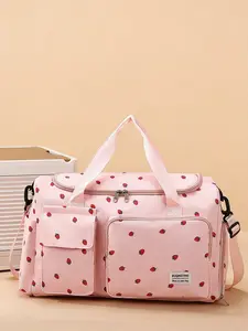 2026 New Cute Strawberry Print Large Capacity Lightweight Travel Bag, Travel Duffel Bag, Handbag, Separated Wet Dry Sports Gym Bag, Yoga Bag, Commuter Luggage Bag