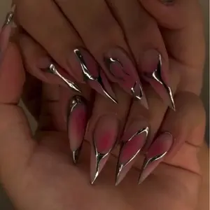 Cool Girl Blush Metallic Futuristic Tech-Style High-End Handmade Press-On Nails