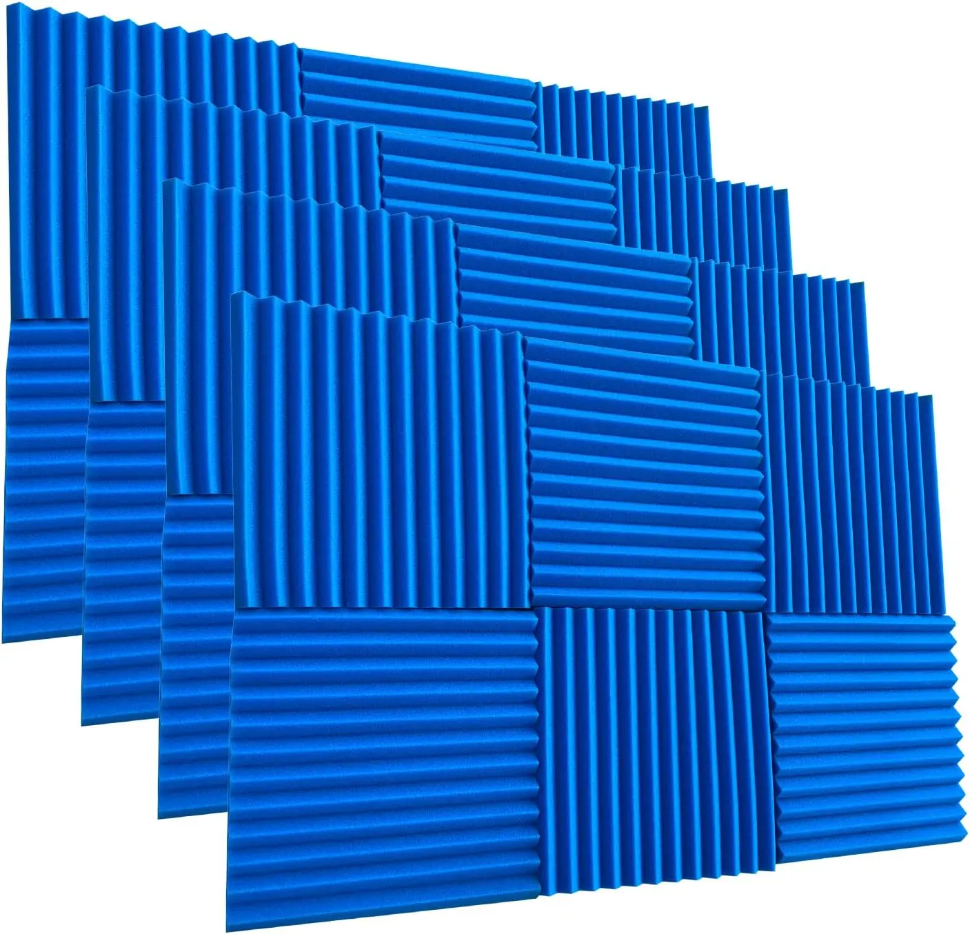 12-96 Pack 12"x12"x1" Wedge-Shape Eco-Friendly Polyurethane Acoustic Foam Panels, Reusable Sound-Absorbing Wall Tiles for Indoor Use, Living Room, Bedroom Studio Soundproofing & Acoustic Enhancement, Blue, Noiseproof