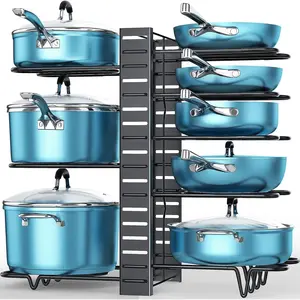 Pots and Pans Organizer for Cabinet 16.61 Height, 8 Tier Pot Organizers Rack with 3 DIY Methods, Adjustable Pan Organizer under Cabinet Kitchen Organization and Storage
