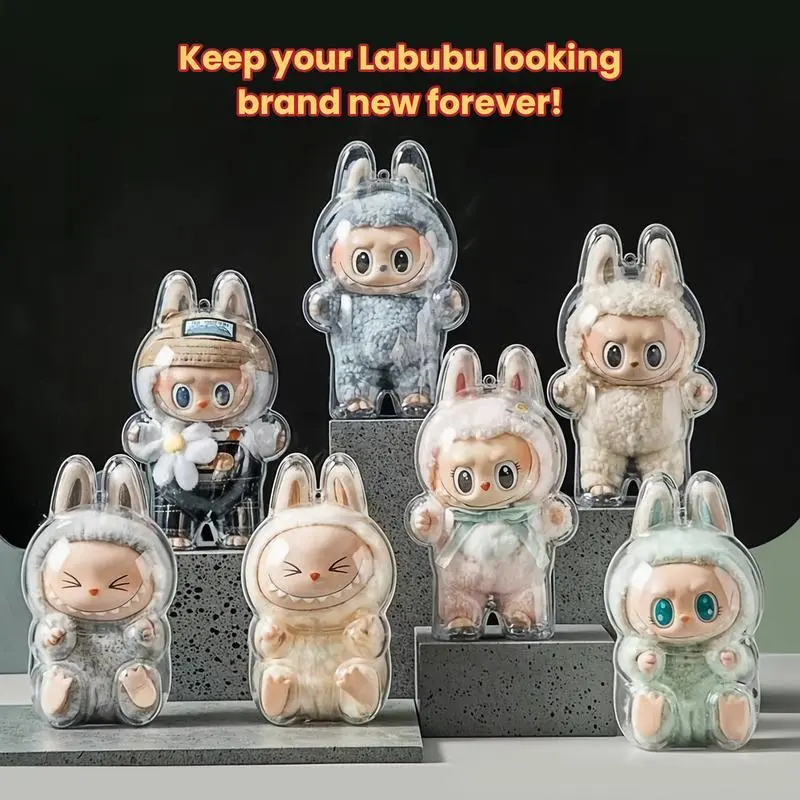 Labubu  PC Acrylic Hard Case Bundle for Have a Seat & Macaron Figures - Crystal Clear Display Box with Dustproof&Scratch-resistant Feature for Art Collectors (Excluding dolls)-BY