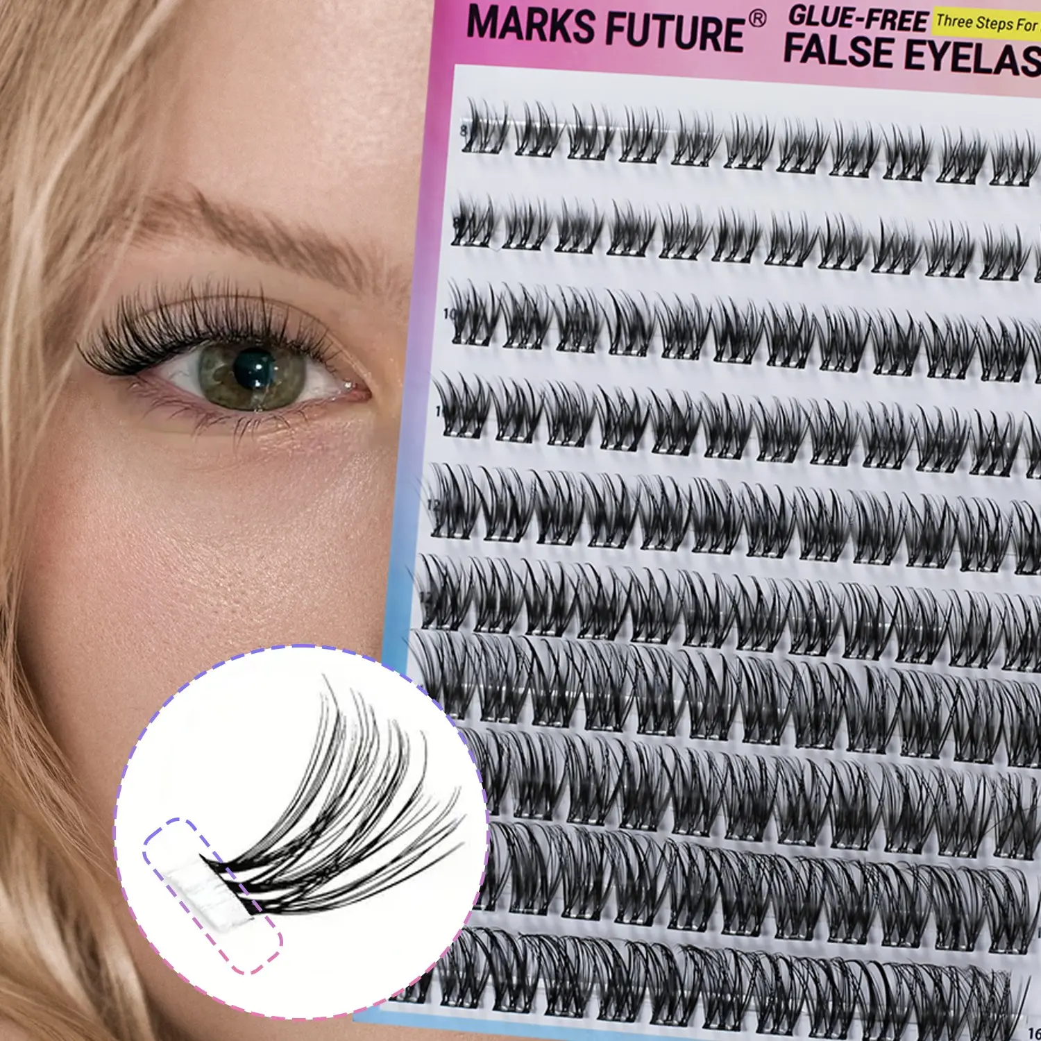 Self-Adhesive False Eyelashes, Dense Curled D Curl, 8-16mm, 120 Pieces, Easy to Apply, Perfect for Valentine's Day & Christmas Gifts, Cosmetic