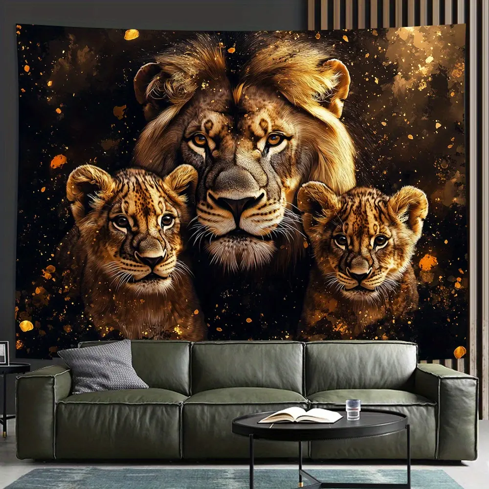 3D Lion Family Visual Effect Tapestry - Father's Day Gift, Indoor Room Decor for Living Room, Bedroom - Creative Home Supplies Wall Hanging, Indoors
