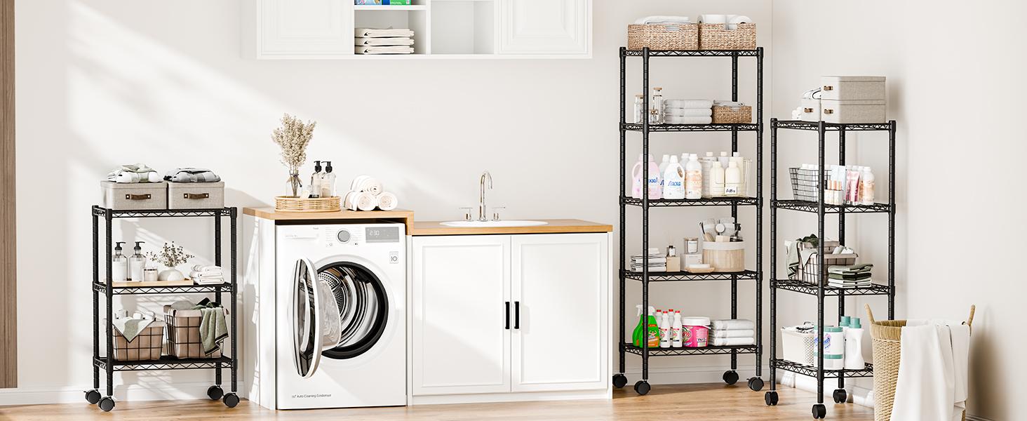 Heavy Duty Storage Shelves with Wheels, Adjustable Shelving Unit for Garage Kitchen Pantry, 200 lbs per Shelf, Black Heavy Duty Storage Shelves with Wheels, Adjustable Shelving Unit for Garage Kitchen Pantry, 200 lbs per Shelf, Black