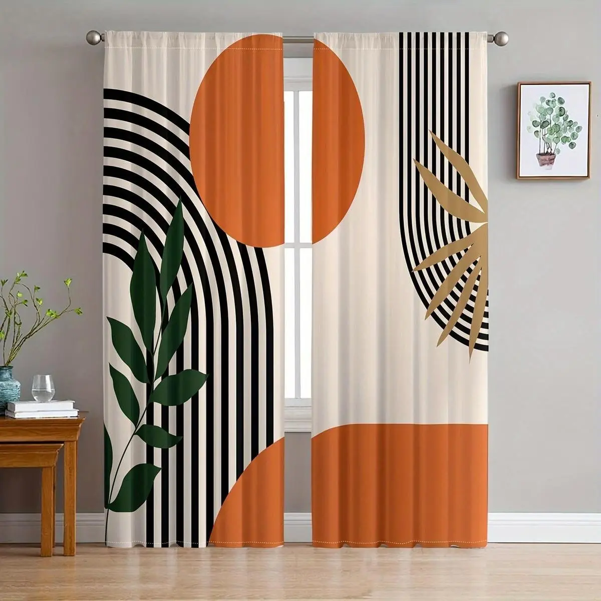 Abstract Geometric Print Curtains, 2 Piece Set, High Quality Semi-Transparent, Digital Print Home Textiles, Lightweight, Home Decorative Curtain, Window Curtain, Home Decoration Curtain