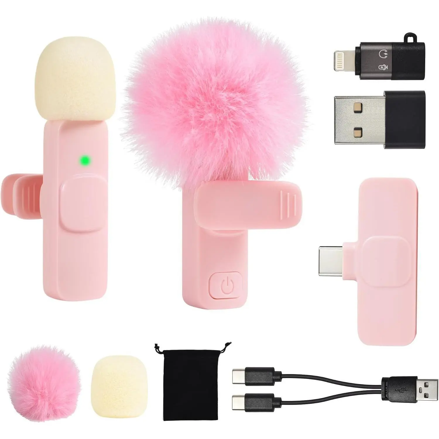 Cross border new K9 K1 pink white wireless lavalier microphones one to two with reverb noise reduction live streaming small microphones for TikTok YouTube live streaming video recording interview vlog content creation portable long range wireless transmis