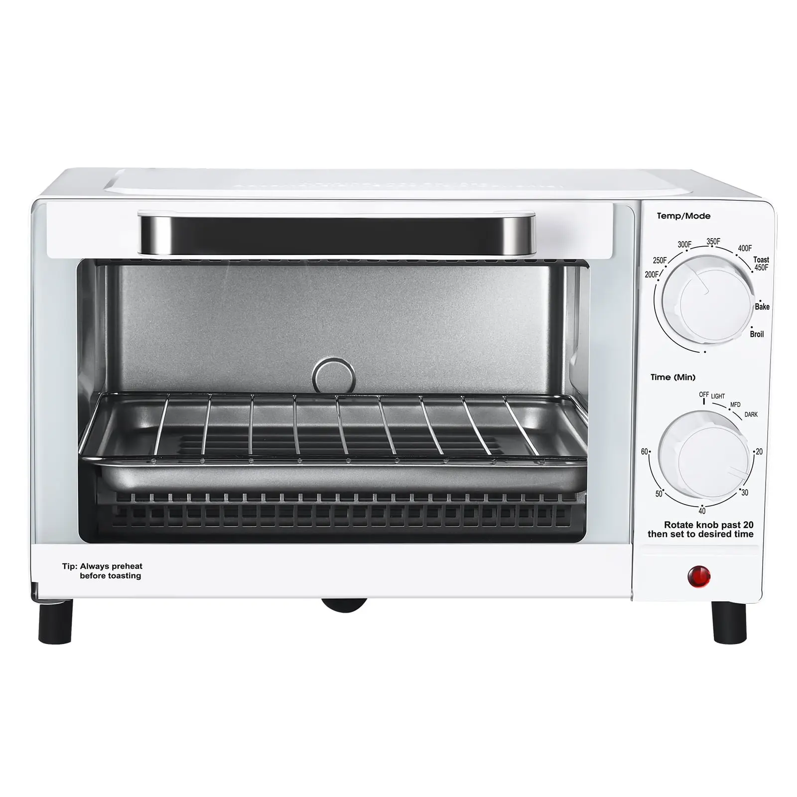 4 Slice Toaster Oven with 3 Settings, includes Baking Rack and Pan