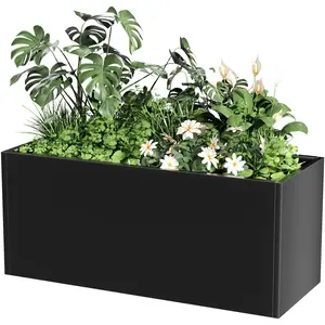 Long Metal Cube Planter for Outdoor Plants 15" W x 38" L x 16.25" H, Heavy Duty Steel Rectangular Planter Box with Removable Insert Shelf, Modern Décor for Outside, Indoor, Garden