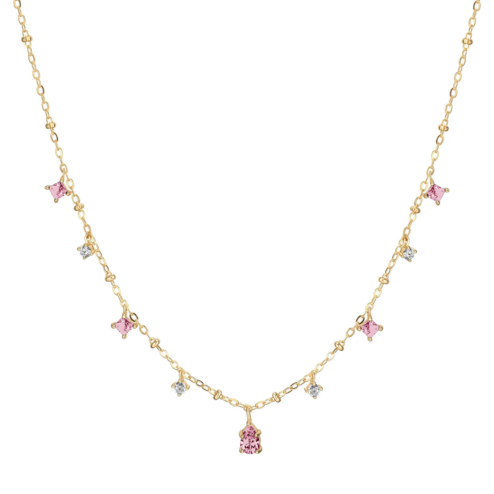14K Gold-Plated pink/Blue Water Drop Square Diamond necklace | Elegant and delicate women's square diamond pendant necklace,Fashion Accessories Gifts for Women Girls simple necklace gift trendy stylish gift