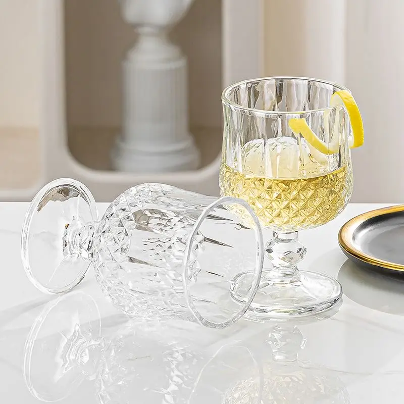 Retro Embossed Stemmed Glass Goblet