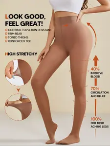 Women's Control Top Compression Pantyhose – High Stretchy Knitting Run Resistant Footed Tights, Firm Rear Toned Thighs Stockings (Black & Brown)