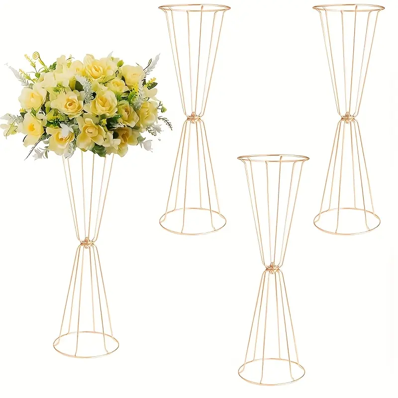 4pcs 23.6 Inch Tall Metal Small Vase, Wedding Centerpiece Floral Arrangement Metal Stand for Artificial Flowers Display, Christmas Holiday Party Evening Event Hotel Home Decor