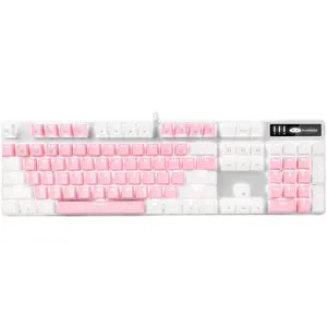 Magegee Mechanical Gaming Keyboard with New Upgraded Blue Switch, 104 Keys, USB Wired, Available in White & Pink