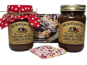 The Dutch Kettle Amish Homemade Style Fruit Jams, Jellies and Butters 2-19 Oz Jars with Added Jar Toppers - Made with 100% Natural Ingredients