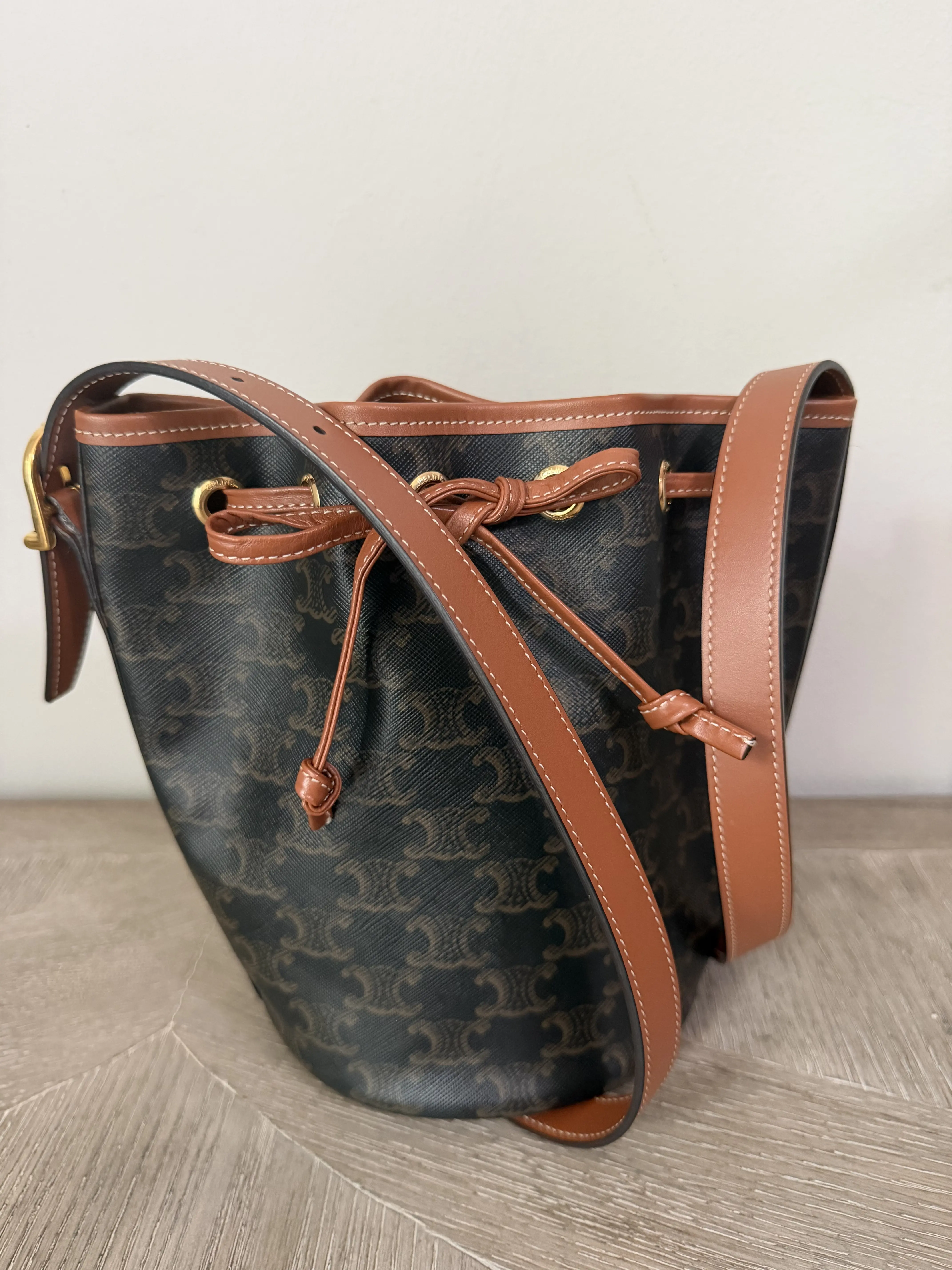 Pre-owned Celine Canvas Crossbody Bags Triomphe Drawstring Bucket Bag