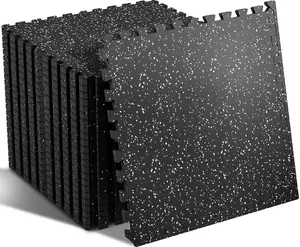SUPERJARE 0.56-Inch Thick Interlocking EVA Foam Exercise Equipment Mats, Rubber Top Layer, 24x24 in Protective Flooring Tiles for Home Gym Use