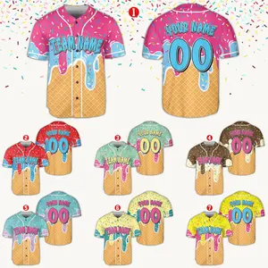 Personalized Ice Cream Drip Baseball Jersey, Custom Sprinkle Drip Baseball Jersey, Family Matching Birthday Outfit, Summer Baseball Fan Gift