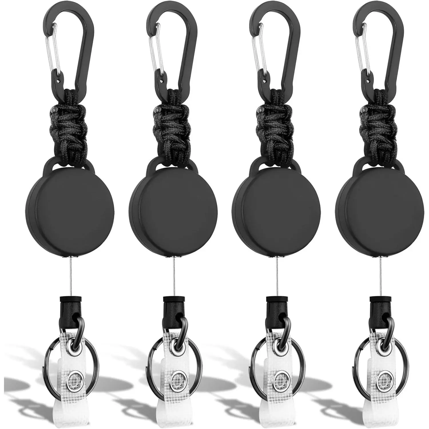 4-Pack Heavy-Duty Retractable Lanyard Badge Holder with Steel Cord, Carabiner & Keychain Lanyard, ID Holder Key Fob Ring