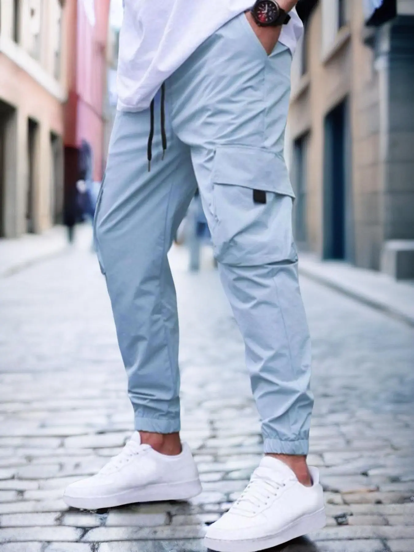 Men's Loose Thin Flap Pocket Drawstring Cargo Pants, Solid Elastic Waist Tactical Military Army Pants, Men's Streetwear Clothes, Please Purchase One S