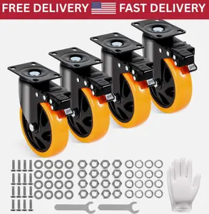 Caster Wheels Swivel Plate Casters 4 Pack 5" Heavy Duty with Locking Brake