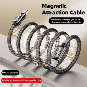 Magnetic charging cable typec fast charging sticker cable suitable for iPhone16 full series data cable 15promax storage cable 100W flash charging strong magnetic mobile phone iPad computer charging Smartphone Cellphone