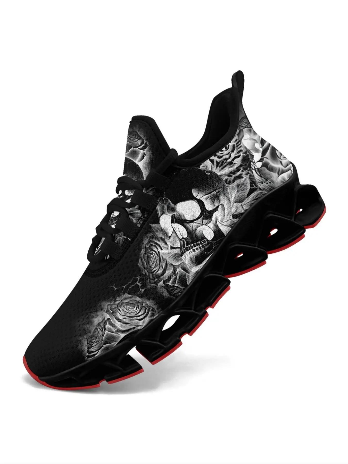 Men's Street Trend Skull & Floral Print Lace Up Sneakers, Sporty Running Shoes, Trendy Breathable Comfortable Sports Running Shoes, Fashionable Sneakers for Daily Wear, Athletic Running Shoes, Casual Running Footwear, Workout Sneakers, Shoe For Runners