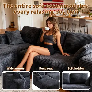 Cloud U-Shape No-Assembly Velvet Tufted L-Shaped Sofa with Chaise - Modern Apartment Living Room & Bedroom Sofa Set, Comfortable Sectional Couch