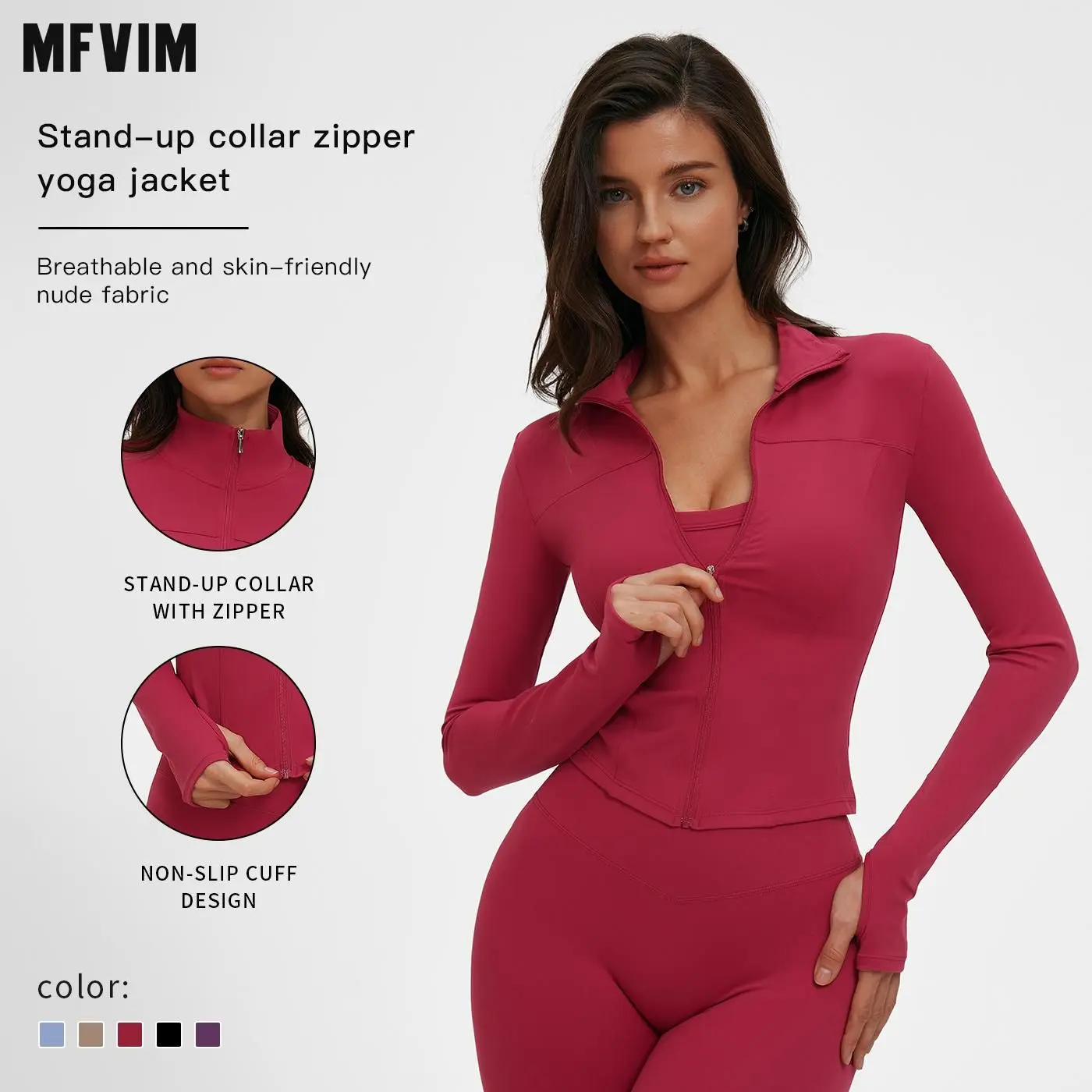 MFVIM Women's Washed Workout Jackets, Slim Fit Full-Zip Long Sleeve Sports Fitness Outerwear, Breathable & Sweat-Wicking for Gym & Running, Quick Dry Outerwear, Sweatwear Exercise Jacket, Chic Sports Outerwear