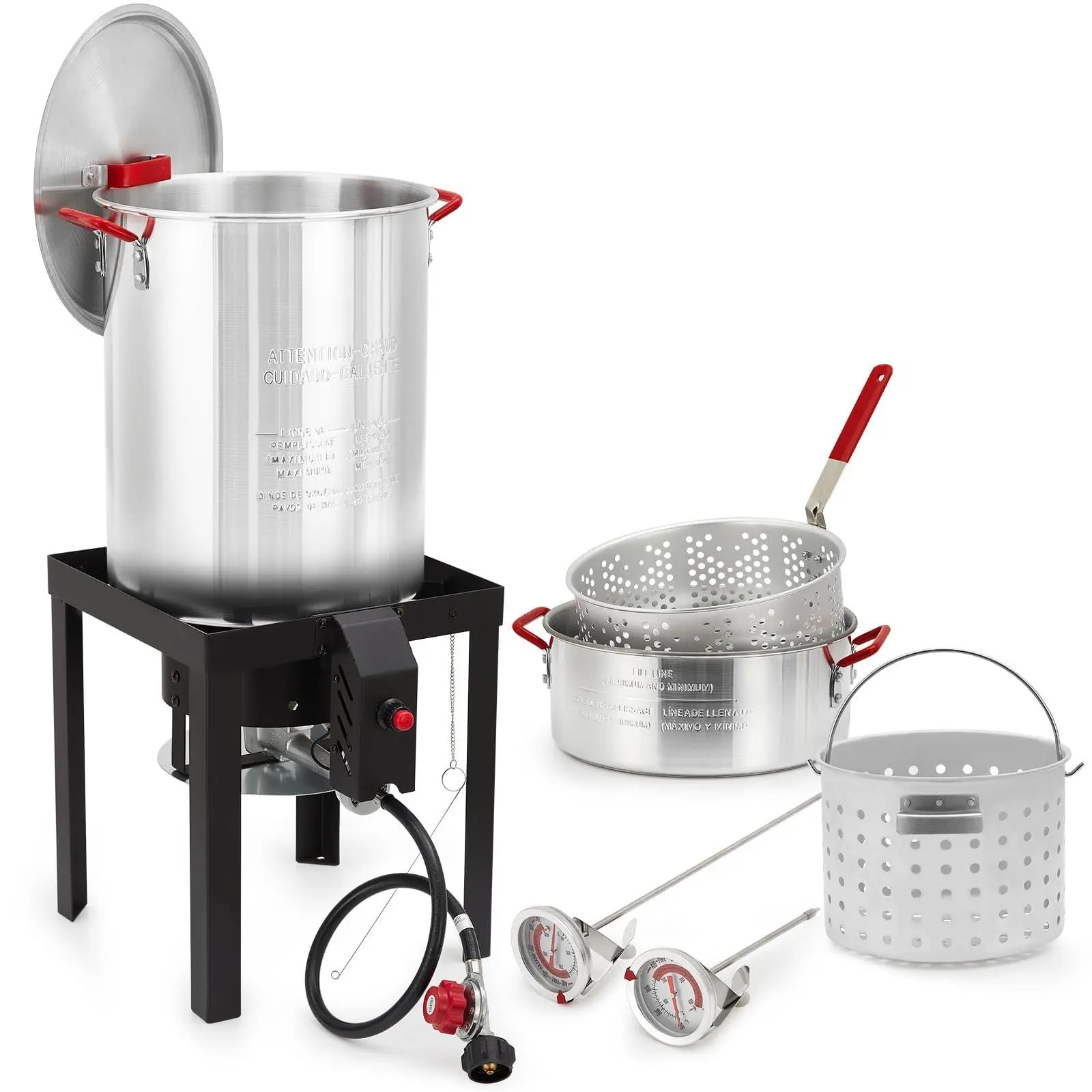 Gaomon 30QT Gas Powered Deep Fryer Kit - Outdoor Fast Heat Set with Stand, Aluminum Dual Pots, 5000 BTU Burner, 10QT Fish Fryer, Crawfish Baskets (80+ lbs Capacity), Even Cooking, Temperature Control, Tailgating Use