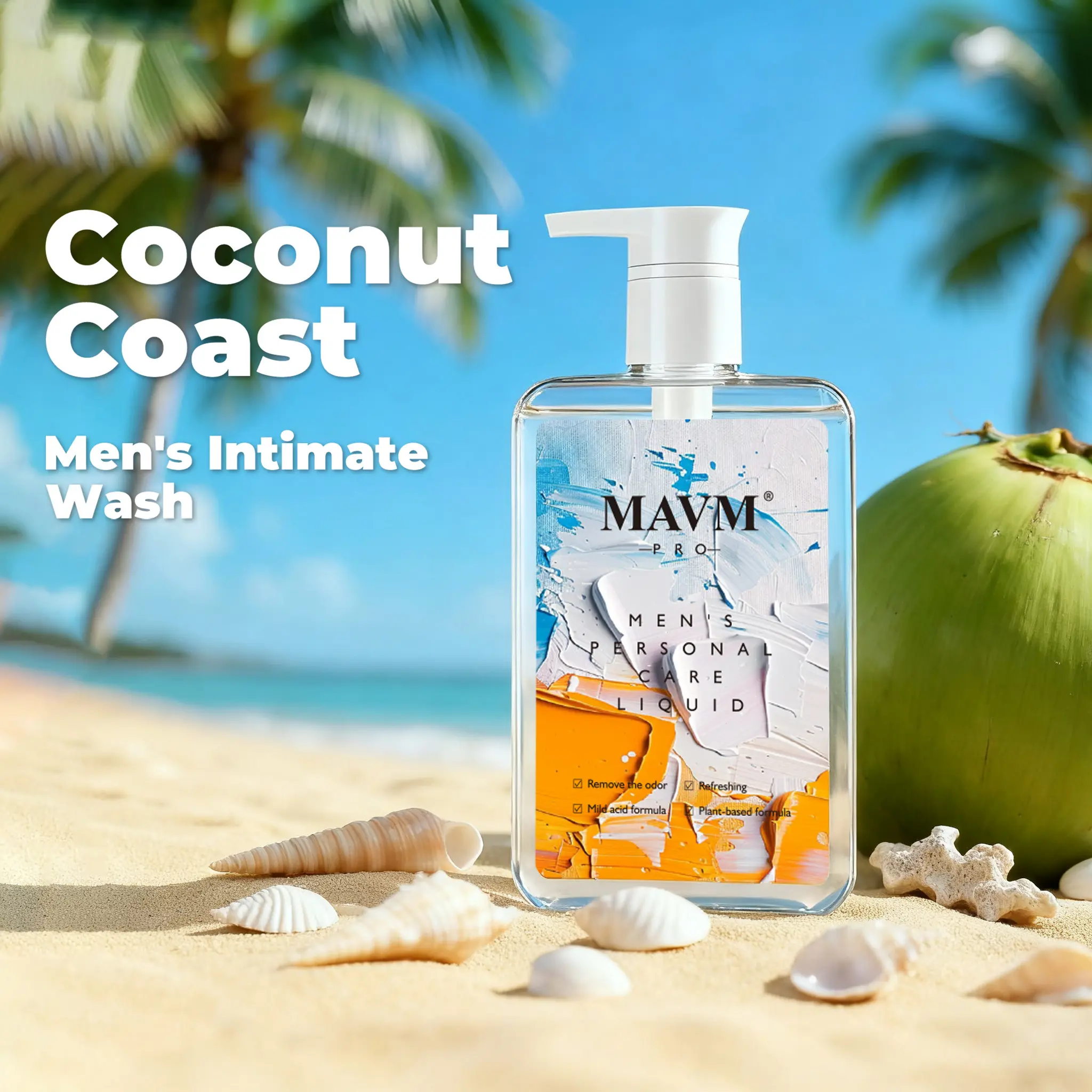 （A）MAVM Coconut Coast Men’s Intimate Wash | Plant-Based Cleansers, Fresh Coconut Scent, Daily Care, 260 ml