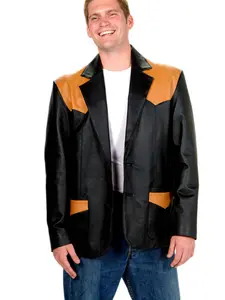 Men's Genuine Leather Cowboy Soft Leather Blazer Black/Mango Style#369PN Two Front Buttons Closure Two Front Pockets One Inside Pocket Top Quality Jacket