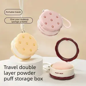 Portable Double-layer Powder Puff Jewelry Storage Box, Dedicated Case for Powder Puffs and Cushions, Lidded with Lanyard, Dust-proof foand Business Trips